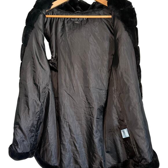 Rachel Zoe Faux Fur Hooded Vest Women's Large Black w/Hook & Eye Closure - Picture 4 of 8